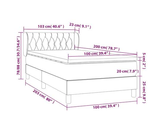 Pat box spring cu saltea, gri închis, 100x200 cm, textil, 7 image