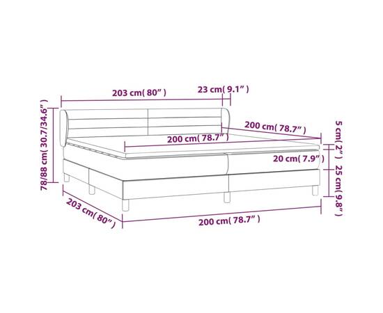 Pat box spring cu saltea, gri deschis, 200x200 cm, textil, 7 image