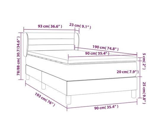 Pat box spring cu saltea, maro închis, 90x190 cm, textil, 7 image