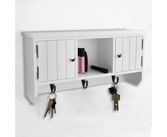 Dulap de perete pentru chei și bijuterii, cu uși și cârlige, 3 image