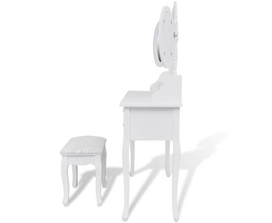 Masă de toaletă cu taburet și 3 oglinzi, alb, 5 image