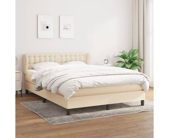 Pat box spring cu saltea, crem, 140x200 cm, textil