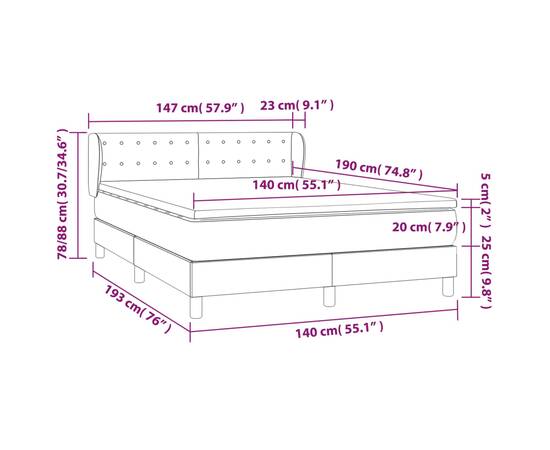 Pat box spring cu saltea, crem, 140x200 cm, textil, 7 image