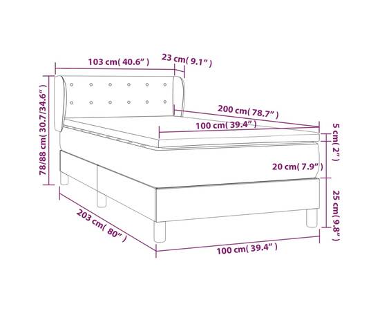 Pat box spring cu saltea, gri închis, 100x200 cm, textil, 7 image