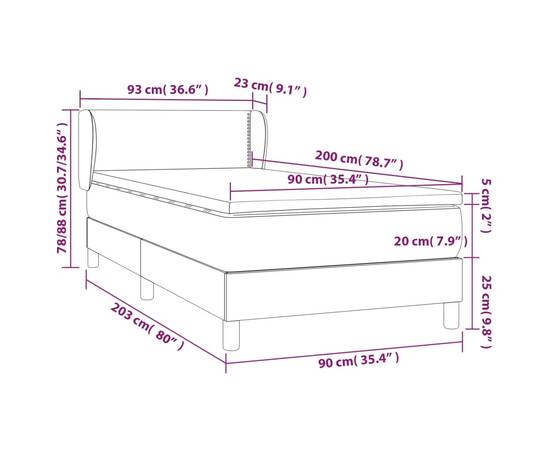 Pat box spring cu saltea, gri închis, 90x200 cm, textil, 7 image