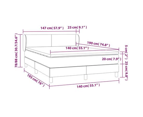 Pat box spring cu saltea, gri deschis, 140x190 cm, textil, 7 image