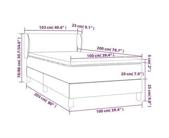 Pat box spring cu saltea, maro închis, 100x200 cm, textil, 7 image