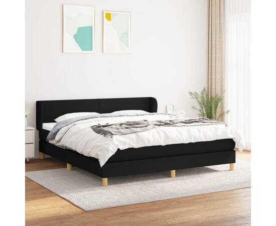 Pat box spring cu saltea, negru, 160x200 cm, textil