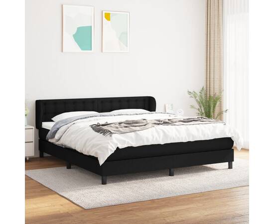 Pat box spring cu saltea, negru, 160x200 cm, textil