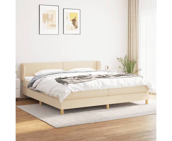 Pat box spring cu saltea, crem, 200x200 cm, textil