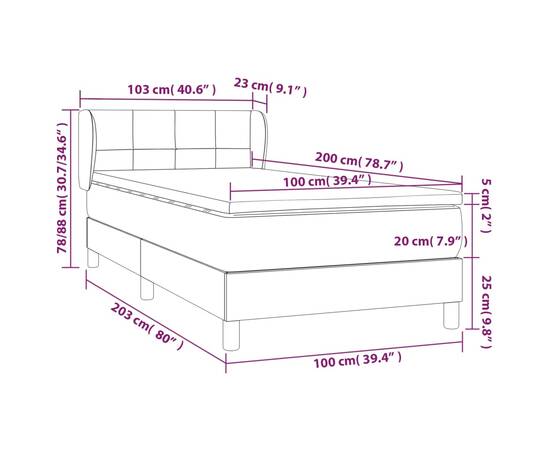 Pat box spring cu saltea, gri închis, 100x200 cm, textil, 7 image