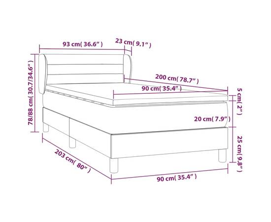 Pat box spring cu saltea, maro închis, 90x200 cm, textil, 7 image