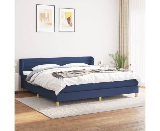 Pat box spring cu saltea, albastru, 200x200 cm, textil