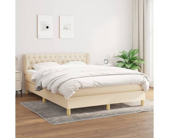 Pat box spring cu saltea, crem, 140x200 cm, textil