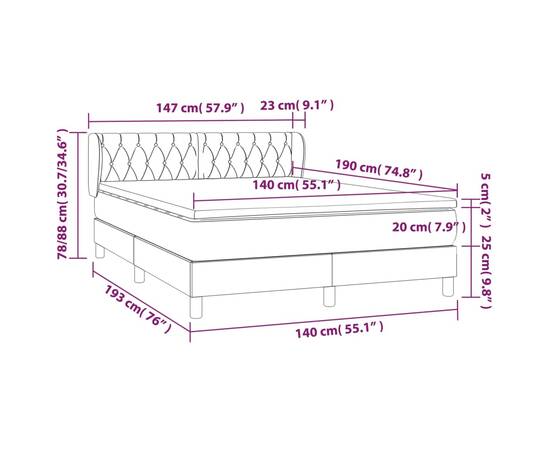 Pat box spring cu saltea, crem, 140x200 cm, textil, 7 image