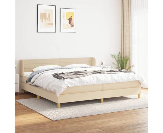 Pat box spring cu saltea, crem, 200x200 cm, textil