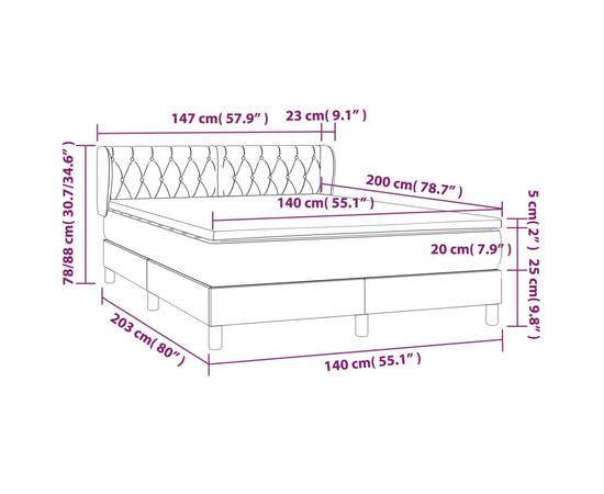 Pat box spring cu saltea, gri închis, 140x200 cm, textil, 7 image