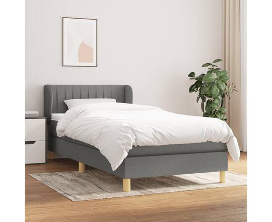 Pat box spring cu saltea, gri închis, 90x190 cm, textil