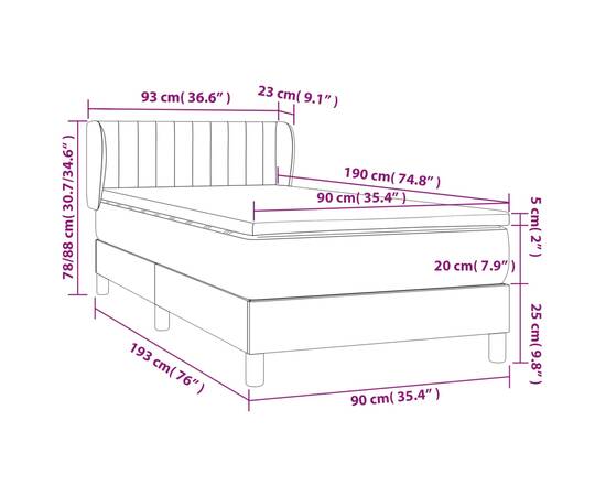 Pat box spring cu saltea, gri închis, 90x190 cm, textil, 7 image