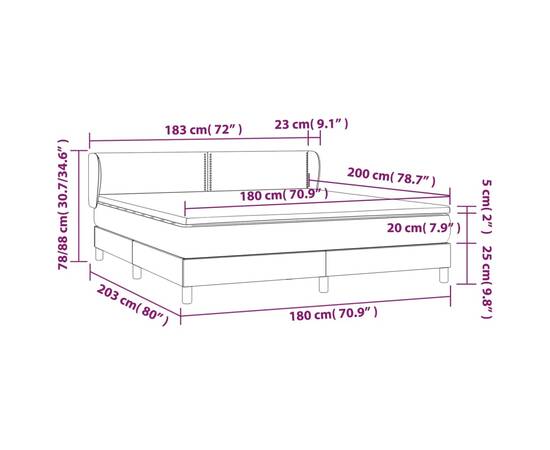 Pat box spring cu saltea, gri deschis, 180x200 cm, catifea, 7 image