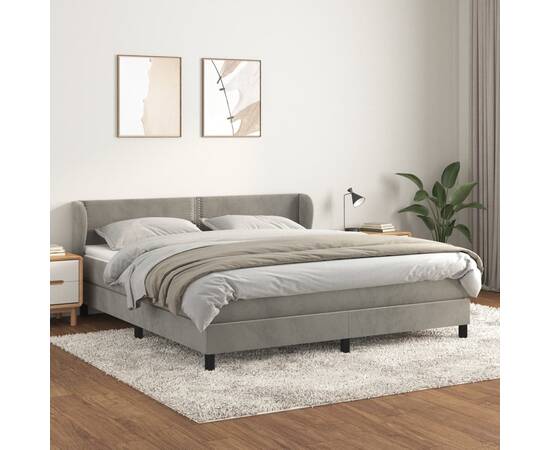 Pat box spring cu saltea, gri deschis, 180x200 cm, catifea