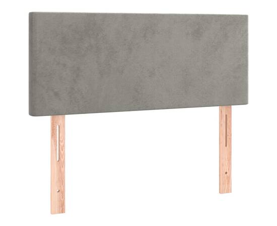 Pat box spring cu saltea, gri deschis, 90x200 cm, catifea, 6 image