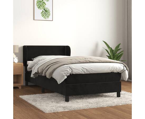 Pat box spring cu saltea, negru, 90x200 cm, catifea