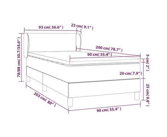 Pat box spring cu saltea, negru, 90x200 cm, catifea, 7 image