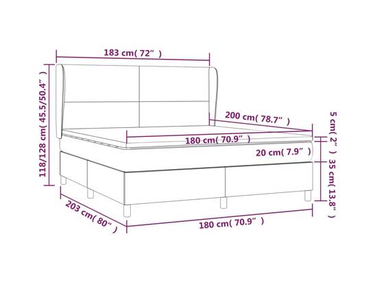 Pat box spring cu saltea, albastru, 180x200 cm, material textil, 7 image