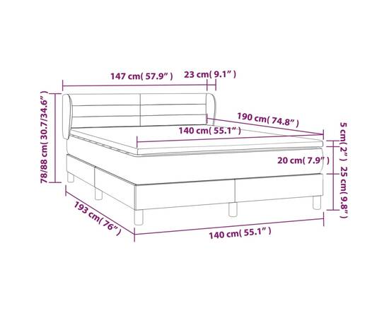 Pat box spring cu saltea, gri închis, 140x190 cm, catifea, 7 image