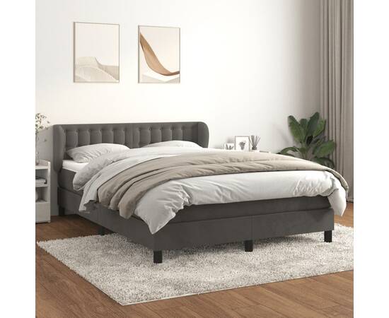 Pat box spring cu saltea, gri închis, 140x190 cm, catifea