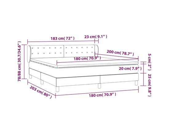 Pat box spring cu saltea, gri deschis, 180x200 cm, catifea, 7 image