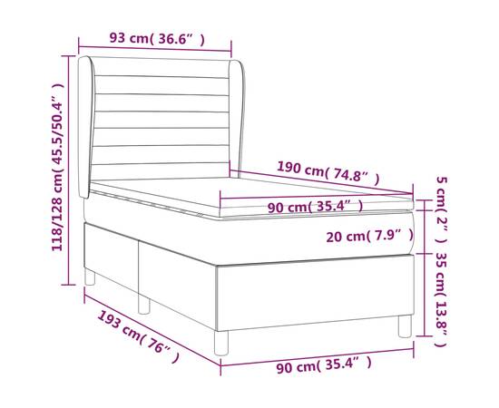 Pat box spring cu saltea, albastru, 90x190 cm, textil, 7 image