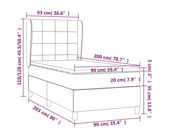 Pat box spring cu saltea, crem, 90x200 cm, textil, 7 image