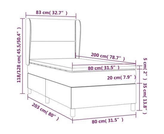 Pat box spring cu saltea, gri închis, 80x200 cm, textil, 7 image