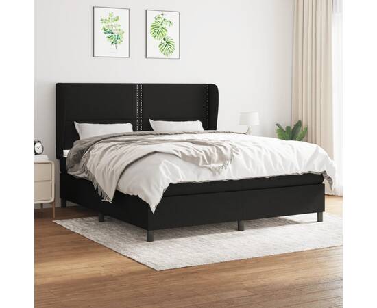 Pat box spring cu saltea, negru, 180x200 cm, catifea