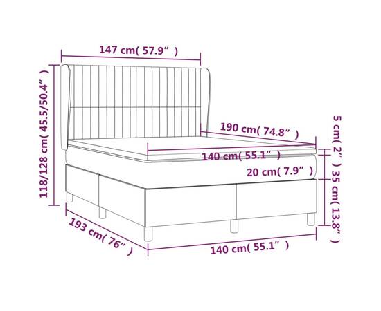 Pat box spring cu saltea, albastru, 140x200 cm, textil, 7 image