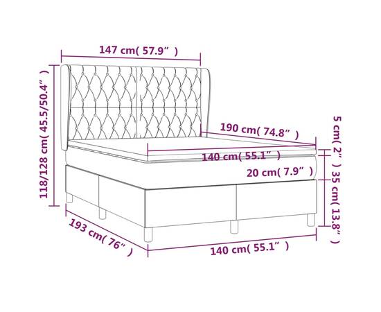 Pat box spring cu saltea, albastru, 140x200 cm, textil, 7 image