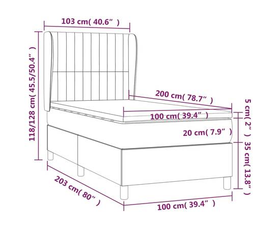 Pat box spring cu saltea, crem, 100x200 cm, textil, 7 image