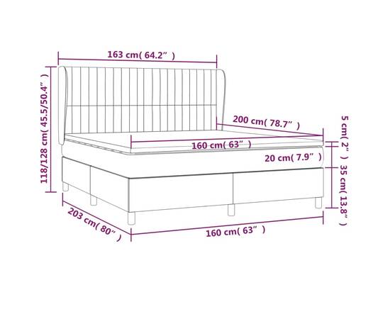 Pat box spring cu saltea, crem, 160x200 cm, material textil, 7 image