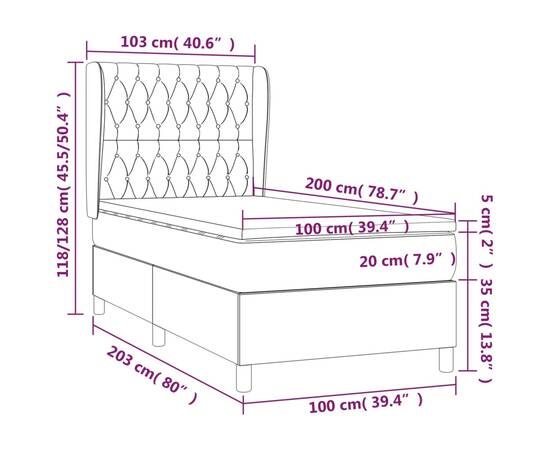 Pat box spring cu saltea, gri închis, 100x200 cm, textil, 7 image