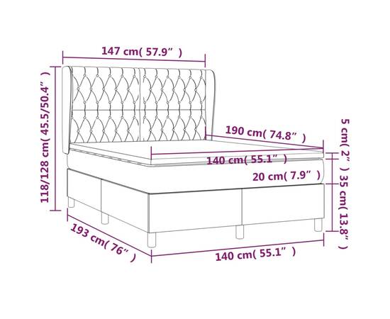 Pat box spring cu saltea, gri închis, 140x190 cm, textil, 7 image