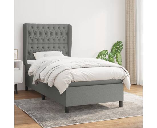 Pat box spring cu saltea, gri închis, 90x190 cm, textil