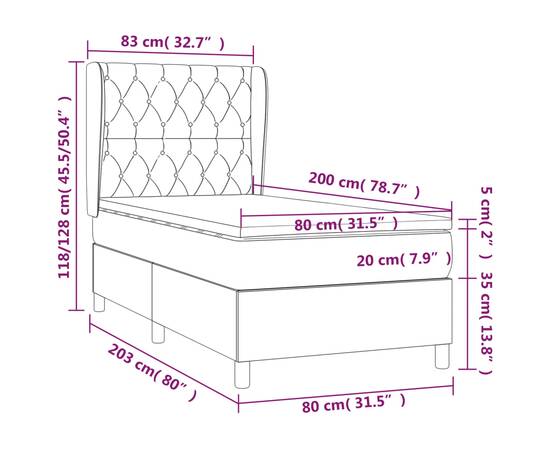 Pat box spring cu saltea, maro închis, 80x200 cm, textil, 7 image