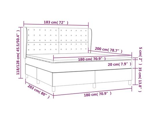 Pat box spring cu saltea, albastru, 180x200 cm, material textil, 7 image