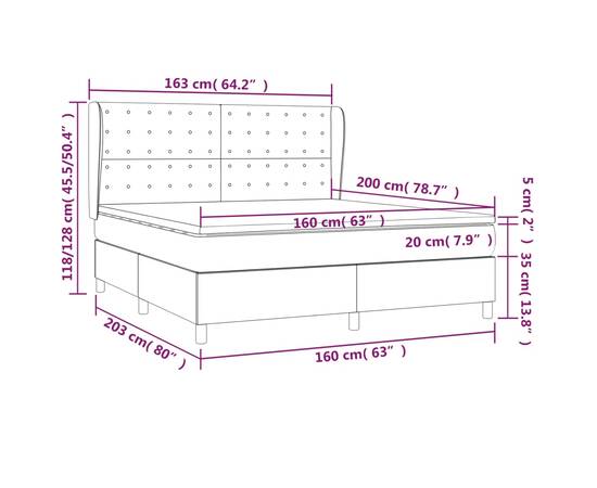 Pat box spring cu saltea, crem, 160x200 cm, material textil, 7 image