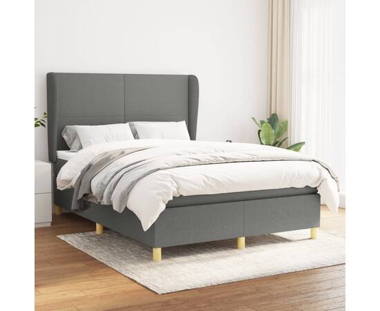 Pat box spring cu saltea, gri închis, 140x190 cm, textil