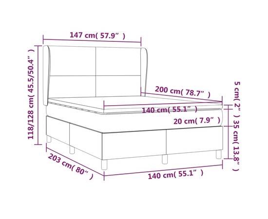 Pat box spring cu saltea, gri închis, 140x200 cm, textil, 7 image