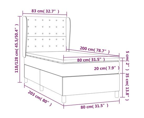 Pat box spring cu saltea, maro închis, 80x200 cm, textil, 7 image