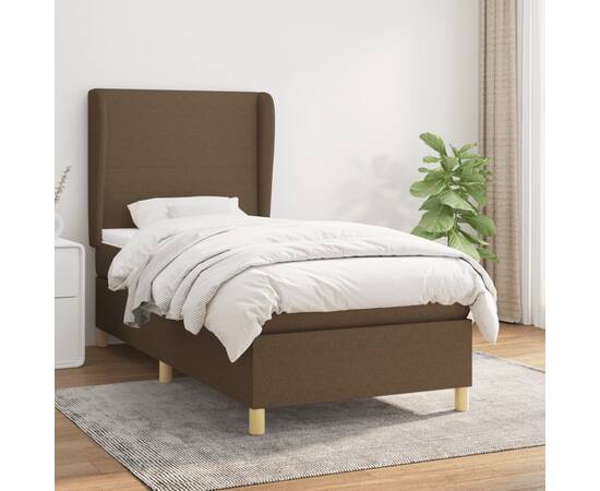 Pat box spring cu saltea, maro închis, 90x190 cm, textil